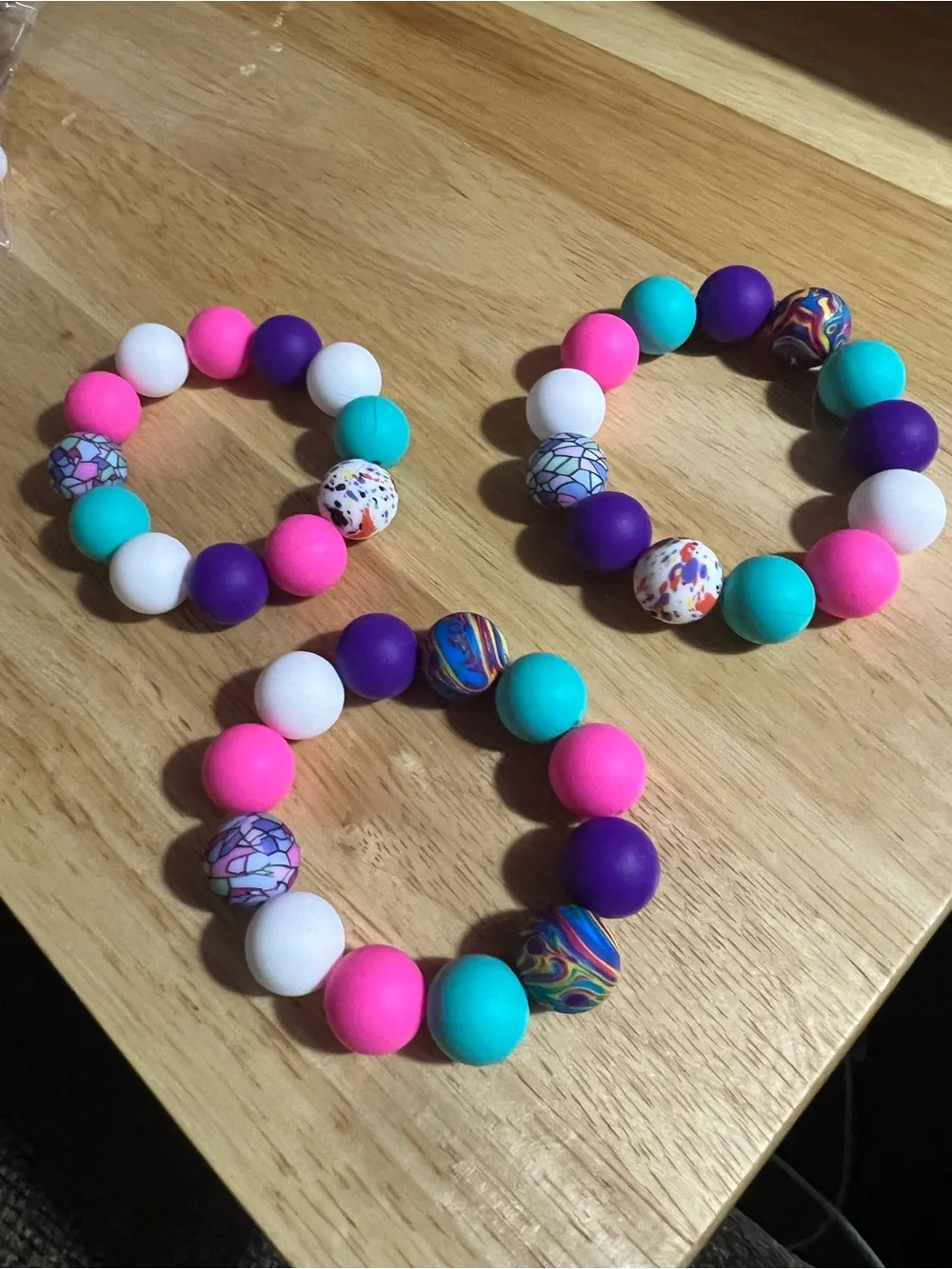 Kids Multicolor Beaded Stretch Bracelet - Pink, Teal, Purple, White B234